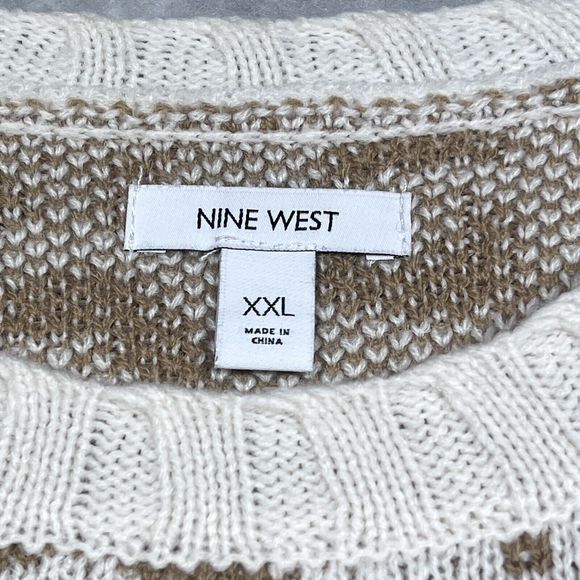 Nine West Sweater Womens Size XXL Cream Tan Animal Pattern Ribbed Long Sleeve - Picture 7 of 12